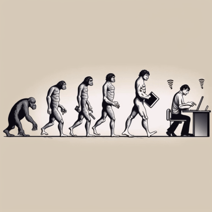 human evolution ending with a human with a computer