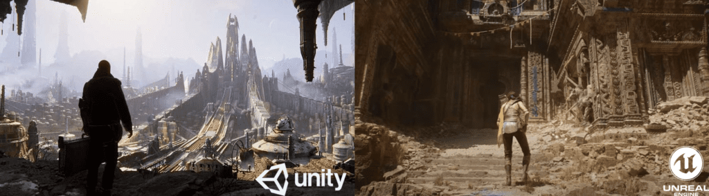 game scenarios made by unity and unreal engine side by side