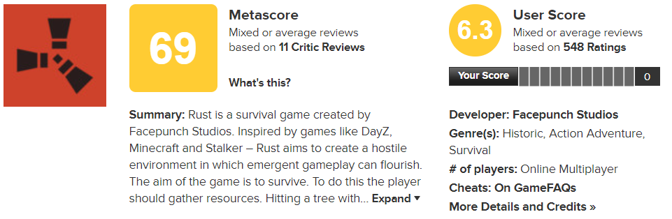 rust game score on metascore