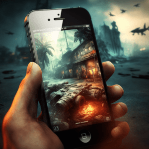 a war scene on an iphone screen