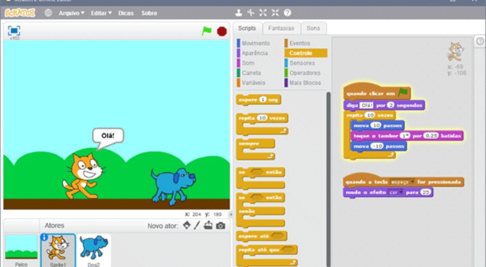 captura da tela do Scratch ensinando a programar