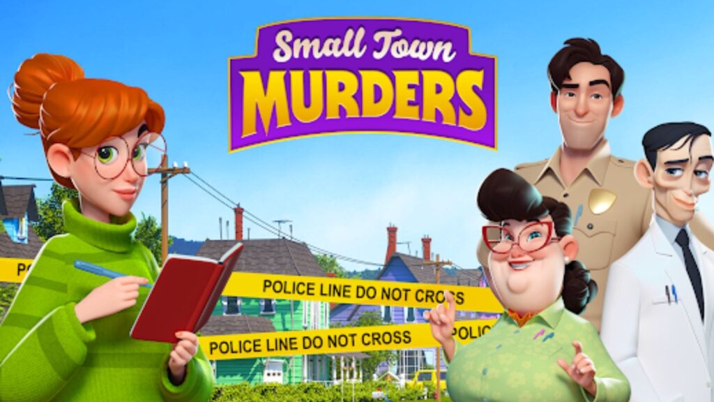 Small Town Murders poster: some characters trying to solve a crime.