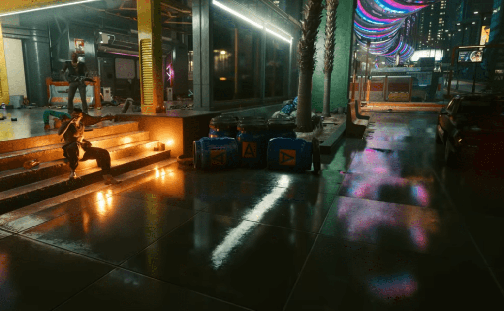 Cyberpunk 2077 screenshot showcasing how ray-tracing can affect the visuals of a game, which is one of Unreal Engine 5 features.
