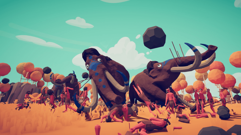 Mammoths and tribal men in "Totally Accurate Battle Simulator."