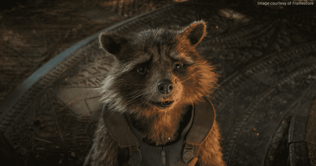 Still of Rocket Raccoon, which was created using Maya, one of the best 3D modeling software.