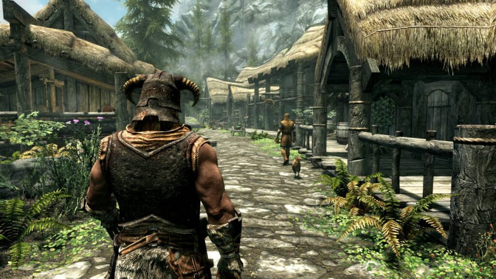 Screenshot taken from Skyrim, showcasing some of its immersive game elements.