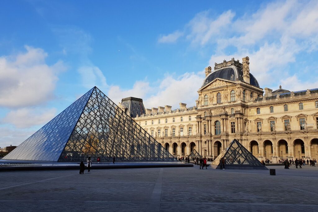 Photograph of the Louvre Museum's exterior, designed by I. M. Pei.