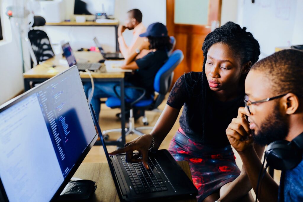 People collaborating at a tech startup.