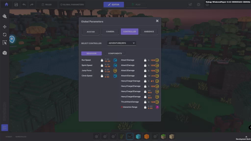 Screenshot of the Sandbox game builder.