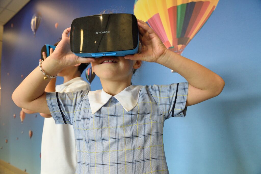 Boy wearing a VR headset.