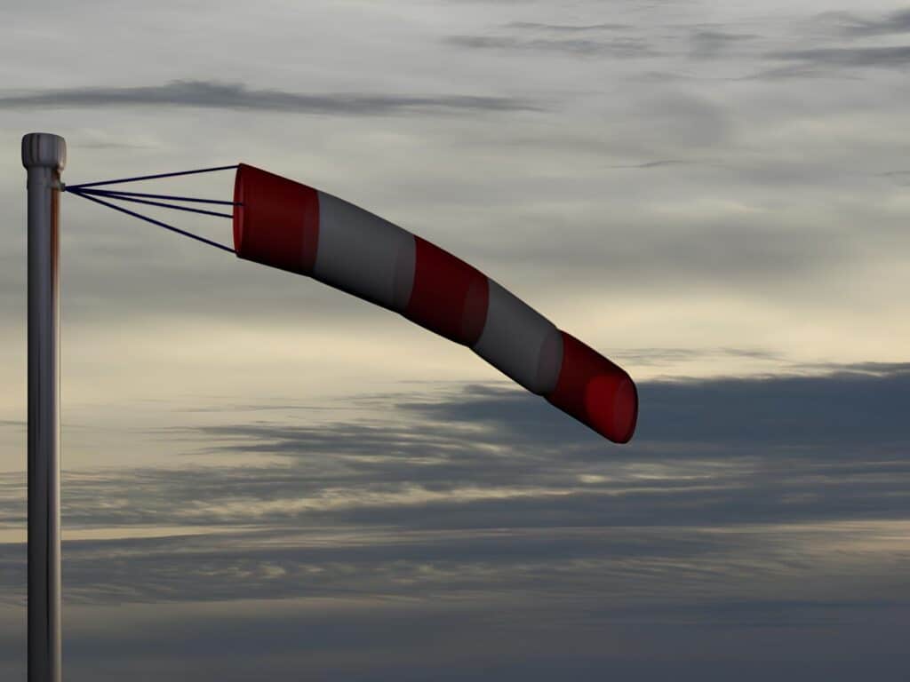 A windcone being simulated in Blender as a soft body.