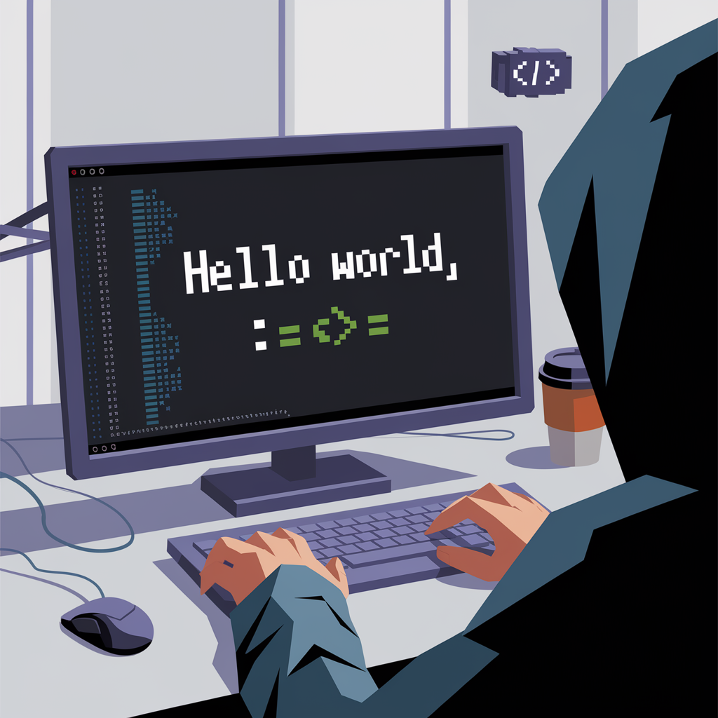 low poly hacker hello world programming